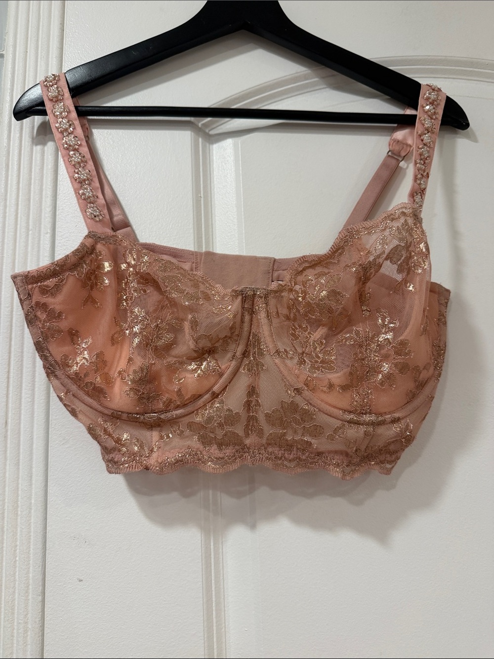 Victoria’s Secret Metallic Lace Bra – 36DDD – Blush/Rose Gold